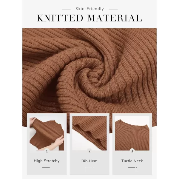 imageATHMILE Womens 2024 Fall Long Sleeve Pullover Ribbed Knit Sweater Low Mock Neck Slim Fit Basic Casual Tee TopsBrown