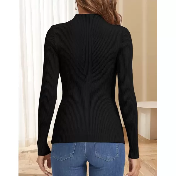 imageATHMILE Womens 2024 Fall Long Sleeve Pullover Ribbed Knit Sweater Low Mock Neck Slim Fit Basic Casual Tee TopsBlack