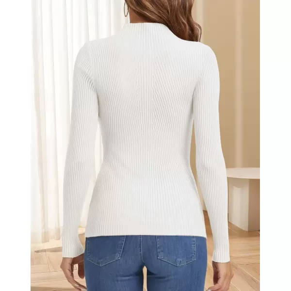 imageATHMILE Womens 2024 Fall Long Sleeve Pullover Ribbed Knit Sweater Low Mock Neck Slim Fit Basic Casual Tee TopsWhite