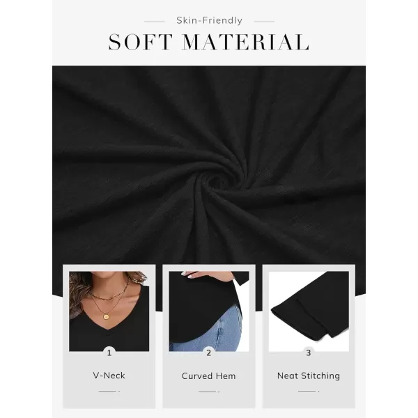 imageATHMILE Womens 2024 Fall Long Sleeve Shirts Basic Apparel Shirts Trendy V Neck Tshirt for Women Curved Hem TopsBlack