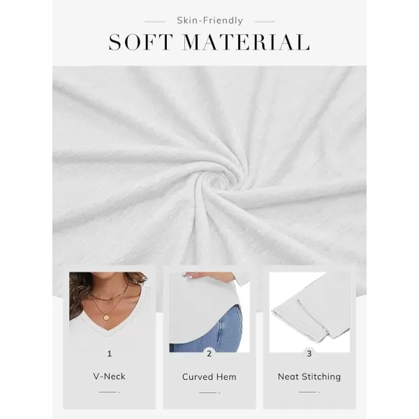 imageATHMILE Womens 2024 Fall Long Sleeve Shirts Basic Apparel Shirts Trendy V Neck Tshirt for Women Curved Hem TopsWhite