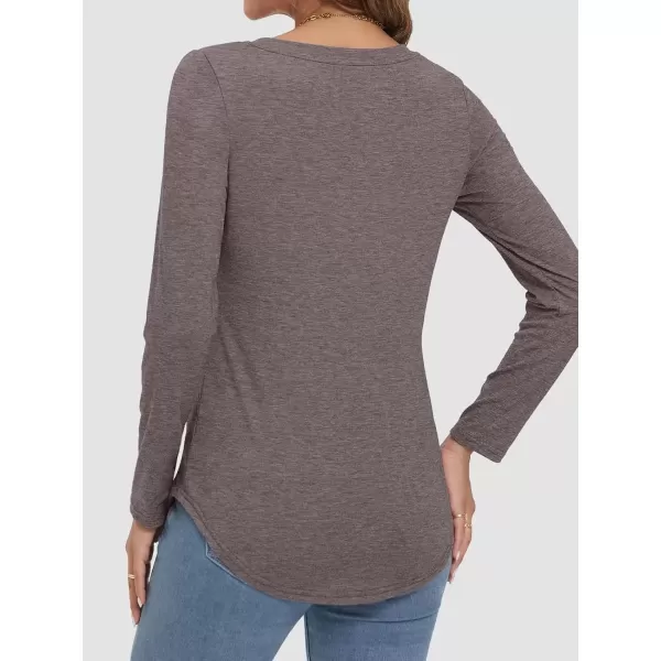 imageATHMILE Womens 2024 Fall Long Sleeve Shirts Basic Apparel Shirts Trendy V Neck Tshirt for Women Curved Hem TopsGray Purple