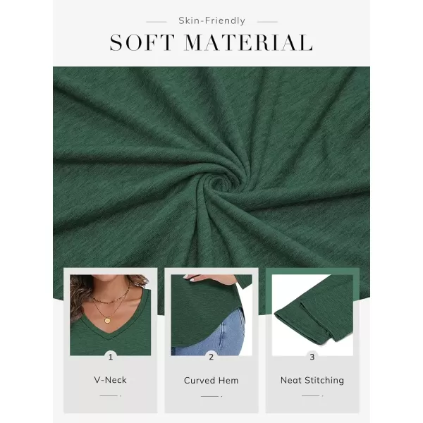 imageATHMILE Womens 2024 Fall Long Sleeve Shirts Basic Apparel Shirts Trendy V Neck Tshirt for Women Curved Hem TopsDark Green