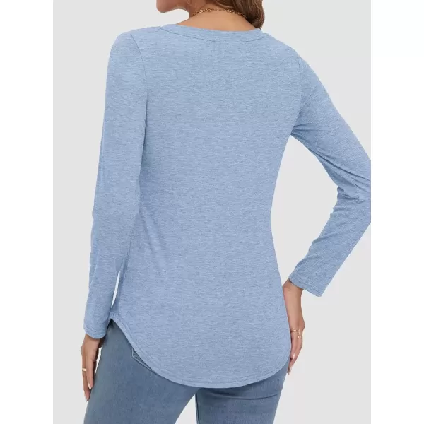 imageATHMILE Womens 2024 Fall Long Sleeve Shirts Basic Apparel Shirts Trendy V Neck Tshirt for Women Curved Hem TopsIce Blue