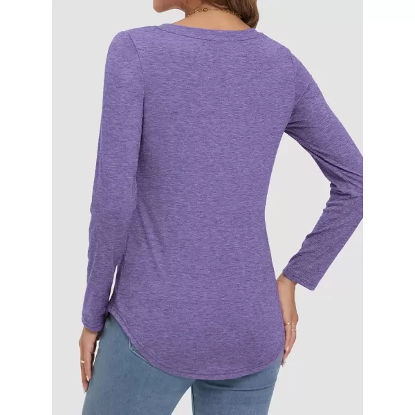 imageATHMILE Womens 2024 Fall Long Sleeve Shirts Basic Apparel Shirts Trendy V Neck Tshirt for Women Curved Hem TopsPurple