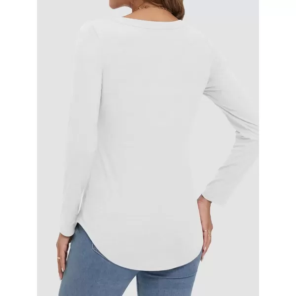 imageATHMILE Womens 2024 Fall Long Sleeve Shirts Basic Apparel Shirts Trendy V Neck Tshirt for Women Curved Hem TopsWhite