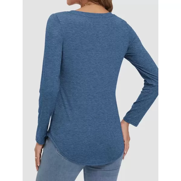 imageATHMILE Womens 2024 Fall Long Sleeve Shirts Basic Apparel Shirts Trendy V Neck Tshirt for Women Curved Hem TopsBlue