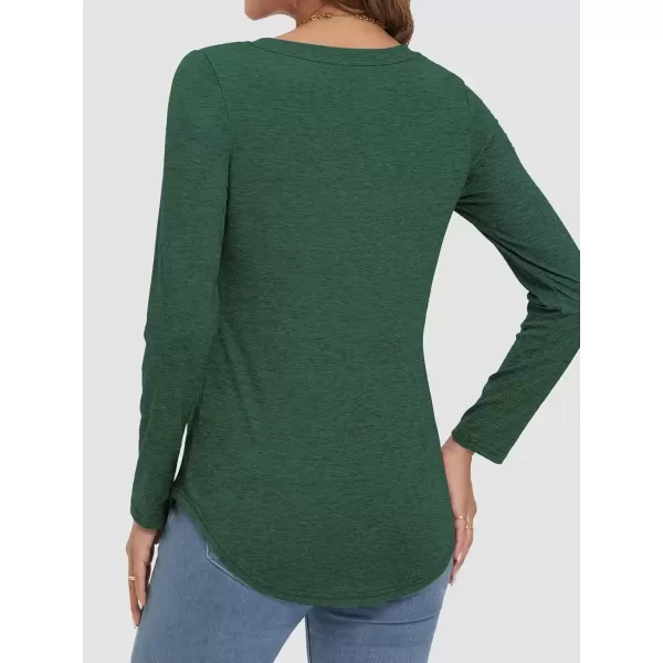 imageATHMILE Womens 2024 Fall Long Sleeve Shirts Basic Apparel Shirts Trendy V Neck Tshirt for Women Curved Hem TopsDark Green