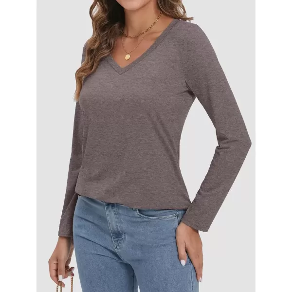 imageATHMILE Womens 2024 Fall Long Sleeve Shirts Basic Apparel Shirts Trendy V Neck Tshirt for Women Curved Hem TopsGray Purple