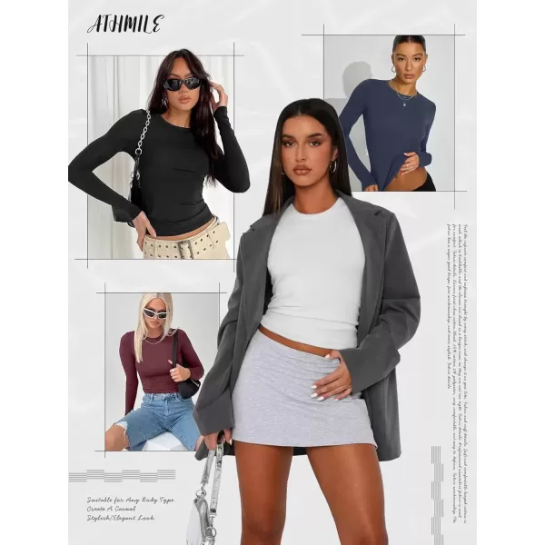 imageATHMILE Womens Basic TShirts Going Out Crop Tops Tight Slim Fit Cute Teen Girls Short SleeveLong Sleeve Y2k Clothes2baby Blue