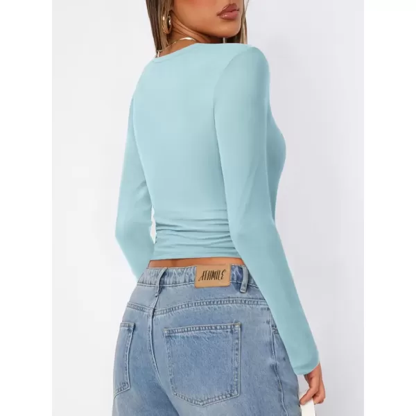 imageATHMILE Womens Basic TShirts Going Out Crop Tops Tight Slim Fit Cute Teen Girls Short SleeveLong Sleeve Y2k Clothes2baby Blue