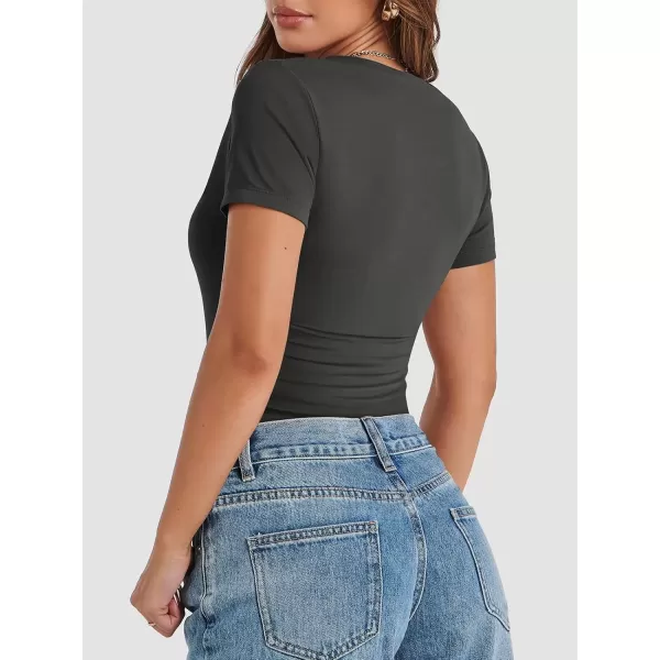 imageATHMILE Womens Basic TShirts Going Out Crop Tops Tight Slim Fit Cute Teen Girls Short SleeveLong Sleeve Y2k Clothes1grey