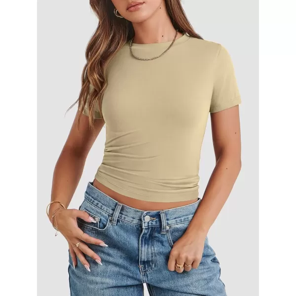imageATHMILE Womens Basic TShirts Going Out Crop Tops Tight Slim Fit Cute Teen Girls Short SleeveLong Sleeve Y2k Clothes1apricot