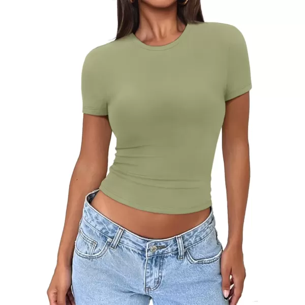 imageATHMILE Womens Basic TShirts Going Out Crop Tops Tight Slim Fit Cute Teen Girls Short SleeveLong Sleeve Y2k Clothes1light Green