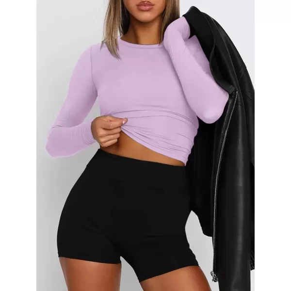 imageATHMILE Womens Basic TShirts Going Out Crop Tops Tight Slim Fit Cute Teen Girls Short SleeveLong Sleeve Y2k Clothes2purple