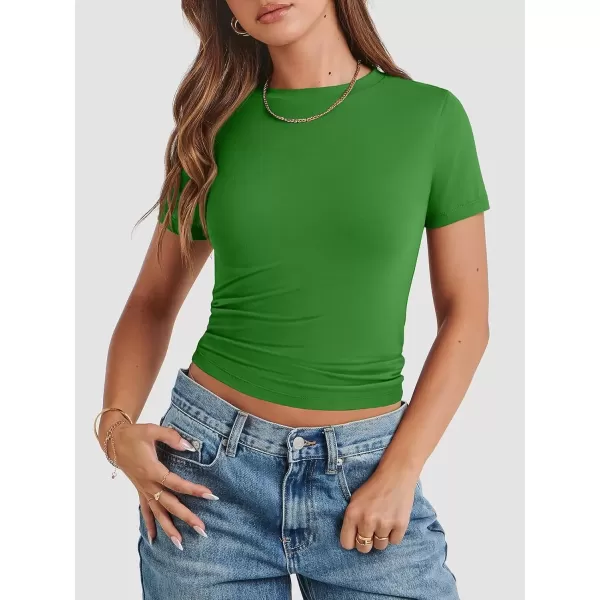 imageATHMILE Womens Basic TShirts Going Out Crop Tops Tight Slim Fit Cute Teen Girls Short SleeveLong Sleeve Y2k Clothes1green