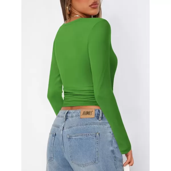 imageATHMILE Womens Basic TShirts Going Out Crop Tops Tight Slim Fit Cute Teen Girls Short SleeveLong Sleeve Y2k Clothes2green