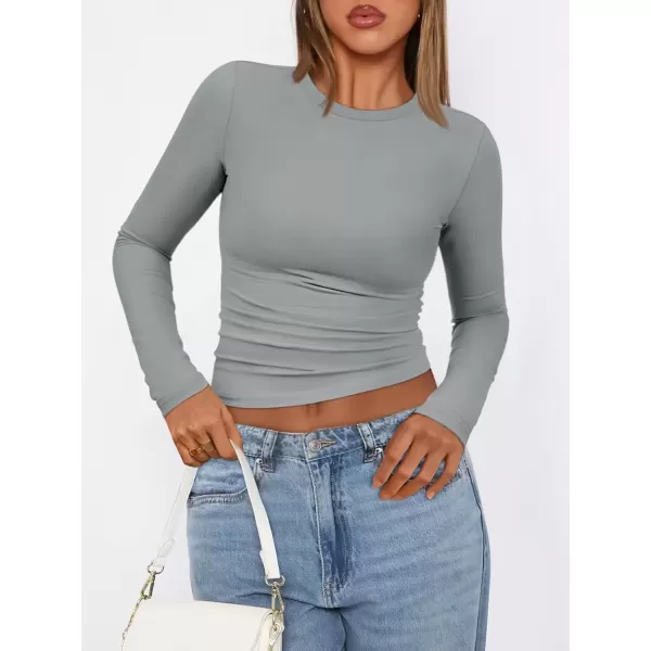 imageATHMILE Womens Basic TShirts Going Out Crop Tops Tight Slim Fit Cute Teen Girls Short SleeveLong Sleeve Y2k Clothes2light Grey