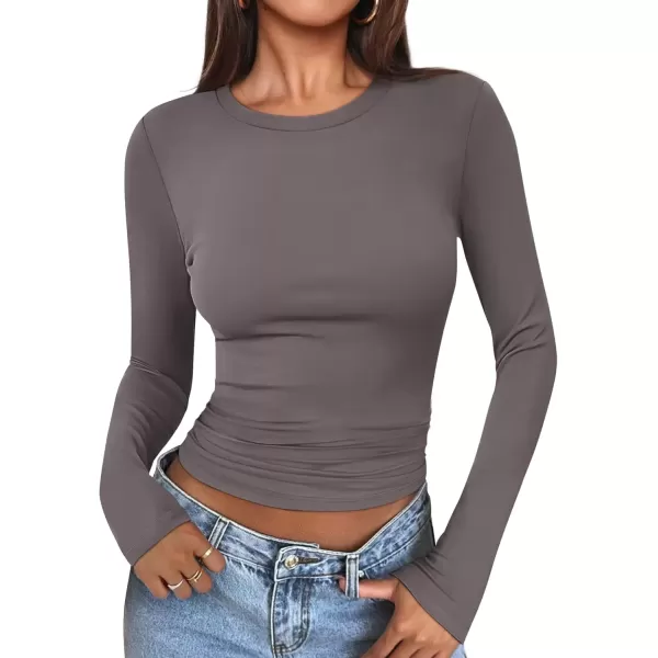 imageATHMILE Womens Basic TShirts Going Out Crop Tops Tight Slim Fit Cute Teen Girls Short SleeveLong Sleeve Y2k Clothes2grey Purple