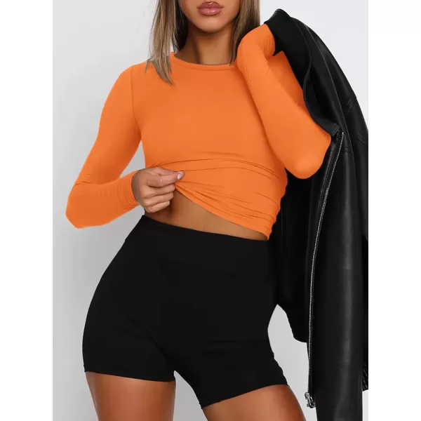 imageATHMILE Womens Basic TShirts Going Out Crop Tops Tight Slim Fit Cute Teen Girls Short SleeveLong Sleeve Y2k Clothes2orange