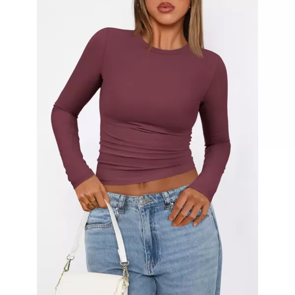 imageATHMILE Womens Basic TShirts Going Out Crop Tops Tight Slim Fit Cute Teen Girls Short SleeveLong Sleeve Y2k Clothes2wine Red