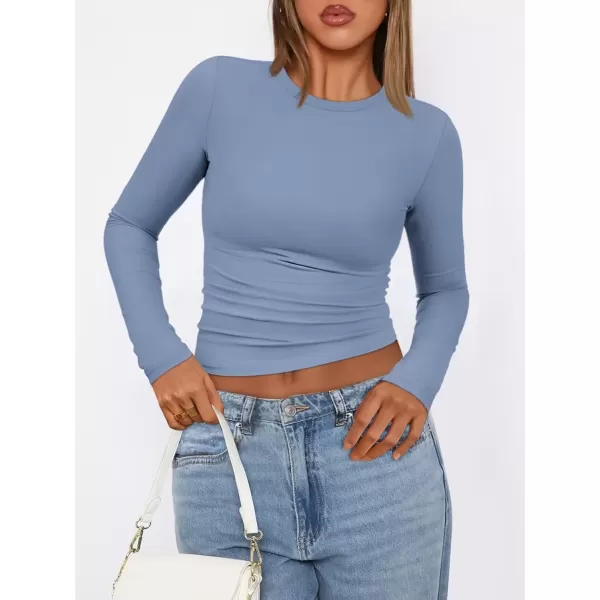 imageATHMILE Womens Basic TShirts Going Out Crop Tops Tight Slim Fit Cute Teen Girls Short SleeveLong Sleeve Y2k Clothes2blue Gray