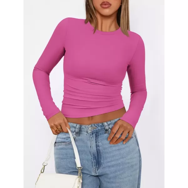 imageATHMILE Womens Basic TShirts Going Out Crop Tops Tight Slim Fit Cute Teen Girls Short SleeveLong Sleeve Y2k Clothes2hot Pink