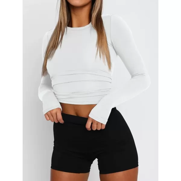 imageATHMILE Womens Basic TShirts Going Out Crop Tops Tight Slim Fit Cute Teen Girls Short SleeveLong Sleeve Y2k Clothes2white