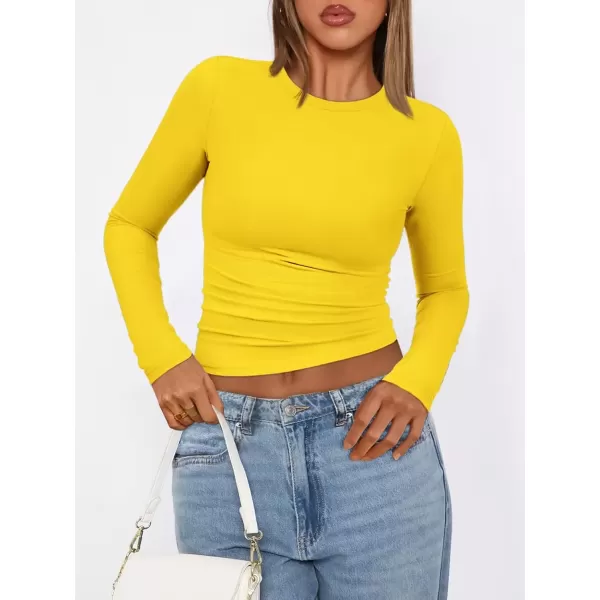 imageATHMILE Womens Basic TShirts Going Out Crop Tops Tight Slim Fit Cute Teen Girls Short SleeveLong Sleeve Y2k Clothes2yellow