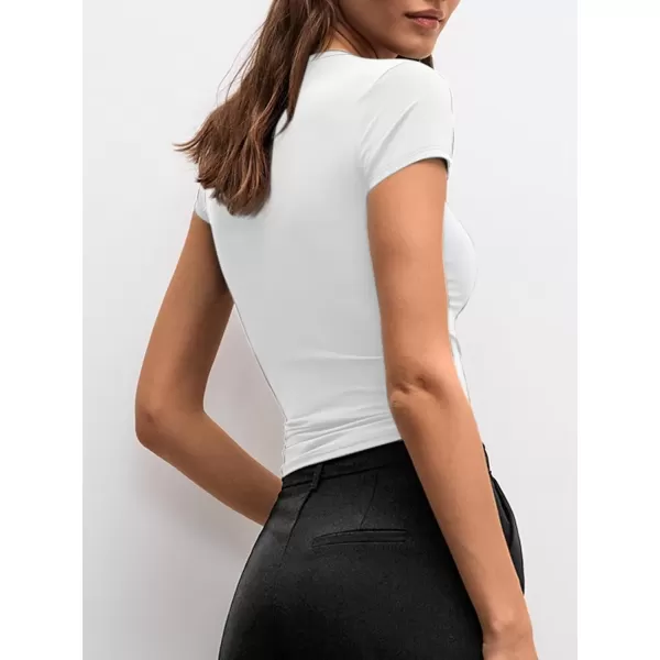 imageATHMILE Womens Basic TShirts Going Out Crop Tops Tight Slim Fit Cute Teen Girls Short SleeveLong Sleeve Y2k Clothes1white