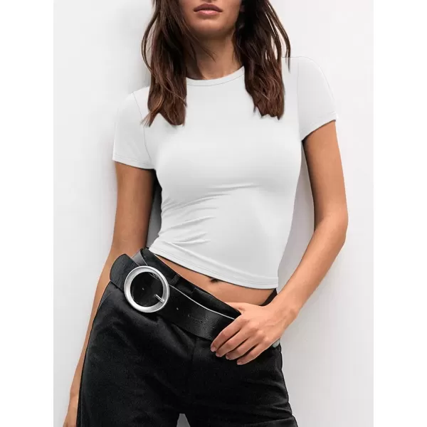 imageATHMILE Womens Basic TShirts Going Out Crop Tops Tight Slim Fit Cute Teen Girls Short SleeveLong Sleeve Y2k Clothes1white