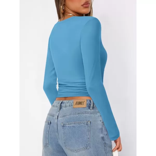 imageATHMILE Womens Basic TShirts Going Out Crop Tops Tight Slim Fit Cute Teen Girls Short SleeveLong Sleeve Y2k Clothes2blue