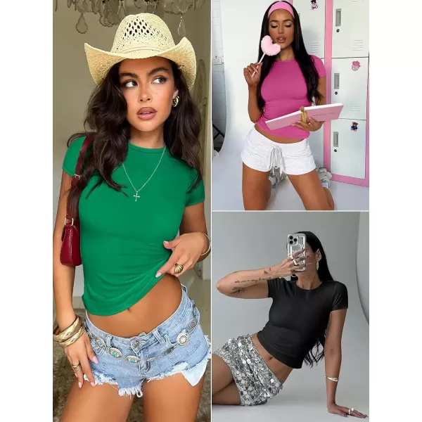 imageATHMILE Womens Basic TShirts Going Out Crop Tops Tight Slim Fit Cute Teen Girls Short SleeveLong Sleeve Y2k Clothes1black