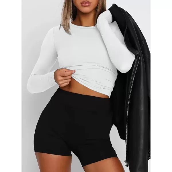 imageATHMILE Womens Basic TShirts Going Out Crop Tops Tight Slim Fit Cute Teen Girls Short SleeveLong Sleeve Y2k Clothes2white