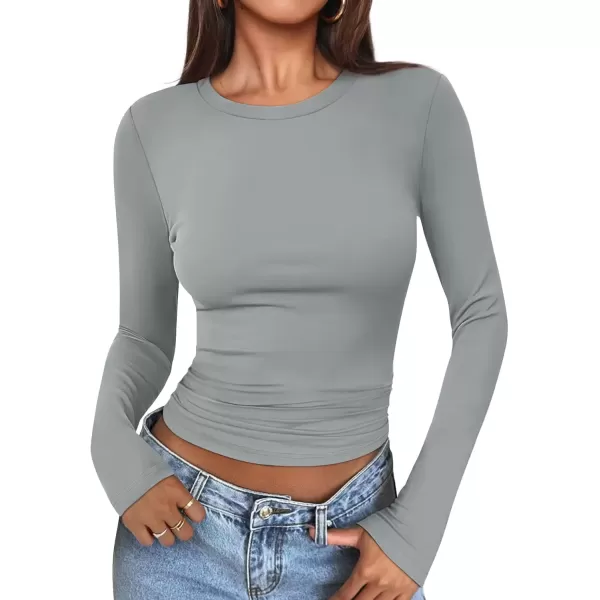 imageATHMILE Womens Basic TShirts Going Out Crop Tops Tight Slim Fit Cute Teen Girls Short SleeveLong Sleeve Y2k Clothes2light Grey