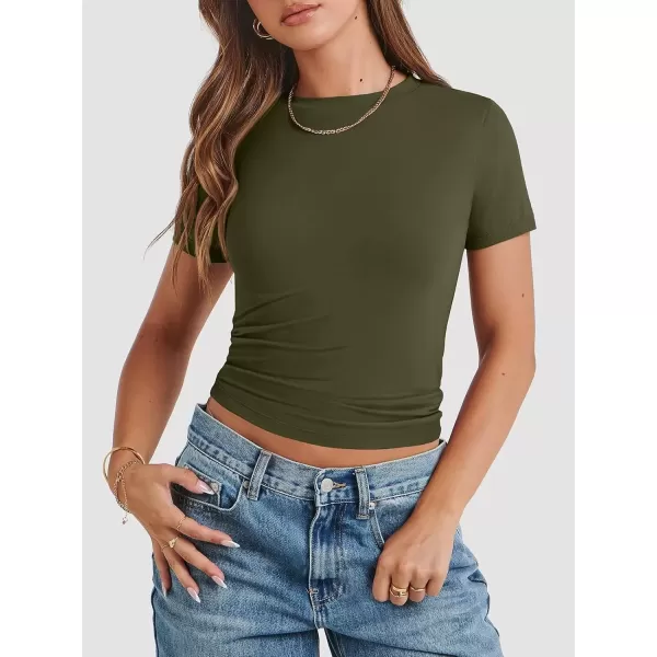 imageATHMILE Womens Basic TShirts Going Out Crop Tops Tight Slim Fit Cute Teen Girls Short SleeveLong Sleeve Y2k Clothes1army Green