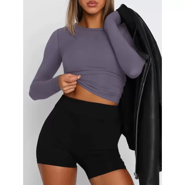 imageATHMILE Womens Basic TShirts Going Out Crop Tops Tight Slim Fit Cute Teen Girls Short SleeveLong Sleeve Y2k Clothes2dark Purple