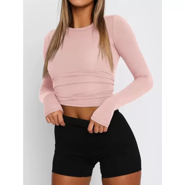imageATHMILE Womens Basic TShirts Going Out Crop Tops Tight Slim Fit Cute Teen Girls Short SleeveLong Sleeve Y2k Clothes2pink