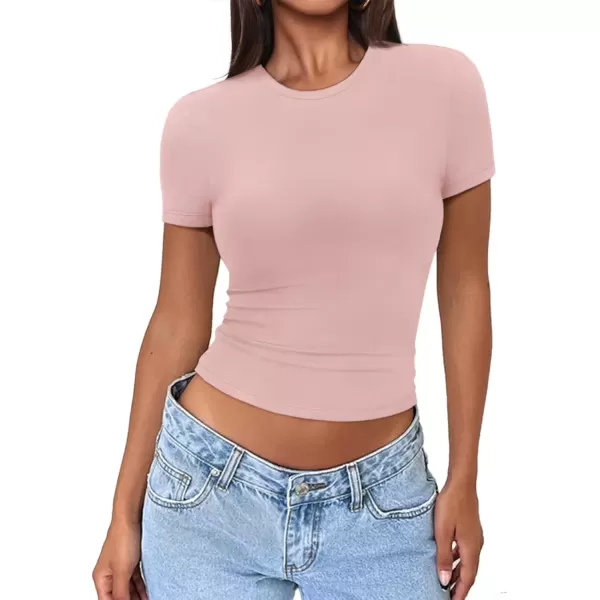 imageATHMILE Womens Basic TShirts Going Out Crop Tops Tight Slim Fit Cute Teen Girls Short SleeveLong Sleeve Y2k Clothes1pink