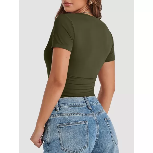 imageATHMILE Womens Basic TShirts Going Out Crop Tops Tight Slim Fit Cute Teen Girls Short SleeveLong Sleeve Y2k Clothes1army Green