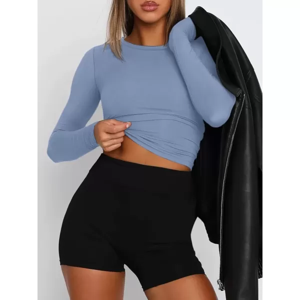 imageATHMILE Womens Basic TShirts Going Out Crop Tops Tight Slim Fit Cute Teen Girls Short SleeveLong Sleeve Y2k Clothes2blue Gray