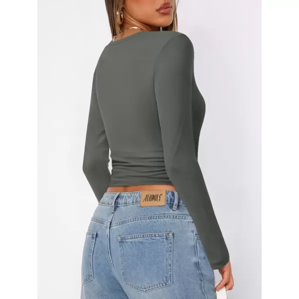 imageATHMILE Womens Basic TShirts Going Out Crop Tops Tight Slim Fit Cute Teen Girls Short SleeveLong Sleeve Y2k Clothes2gray