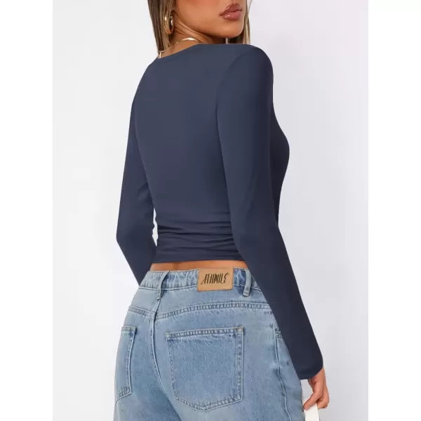 imageATHMILE Womens Basic TShirts Going Out Crop Tops Tight Slim Fit Cute Teen Girls Short SleeveLong Sleeve Y2k Clothes2navy Blue