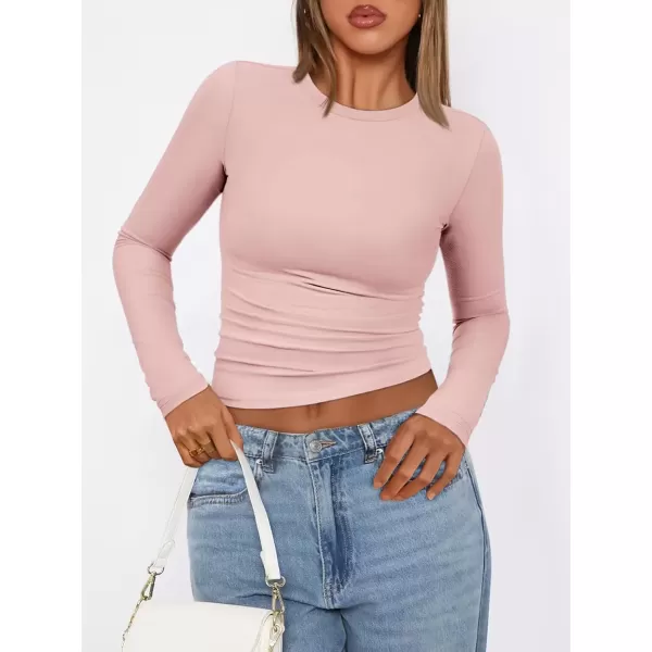 imageATHMILE Womens Basic TShirts Going Out Crop Tops Tight Slim Fit Cute Teen Girls Short SleeveLong Sleeve Y2k Clothes2pink
