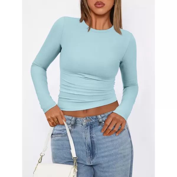 imageATHMILE Womens Basic TShirts Going Out Crop Tops Tight Slim Fit Cute Teen Girls Short SleeveLong Sleeve Y2k Clothes2baby Blue