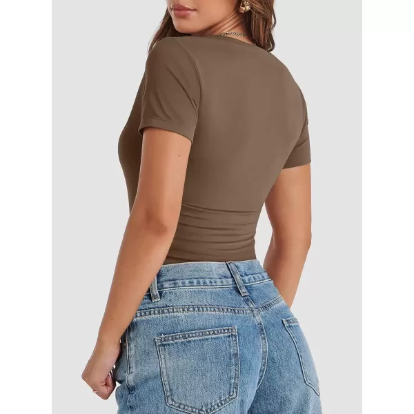 imageATHMILE Womens Basic TShirts Going Out Crop Tops Tight Slim Fit Cute Teen Girls Short SleeveLong Sleeve Y2k Clothes1coffee Grey