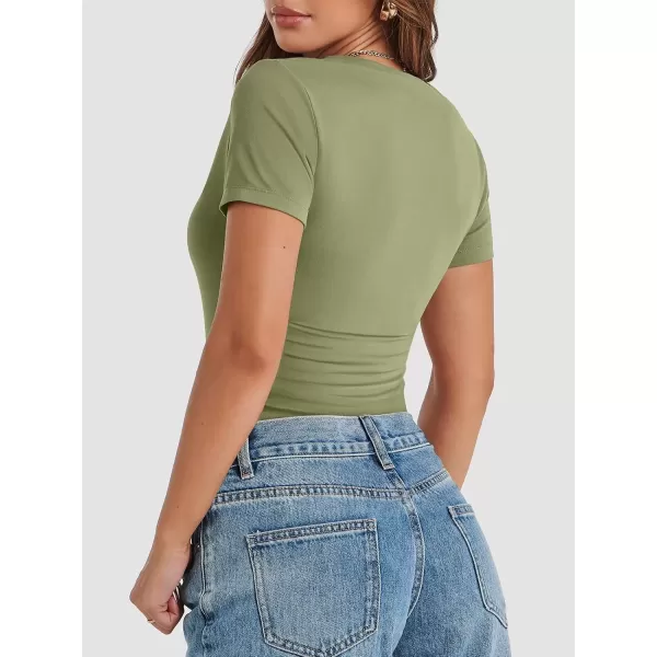 imageATHMILE Womens Basic TShirts Going Out Crop Tops Tight Slim Fit Cute Teen Girls Short SleeveLong Sleeve Y2k Clothes1light Green