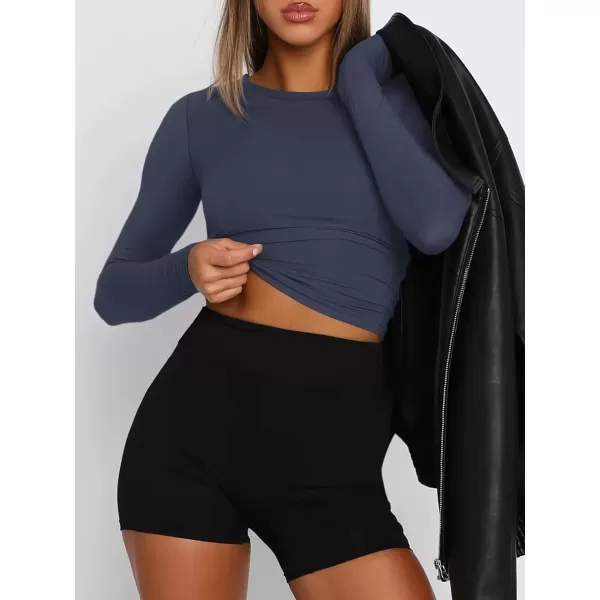 imageATHMILE Womens Basic TShirts Going Out Crop Tops Tight Slim Fit Cute Teen Girls Short SleeveLong Sleeve Y2k Clothes2navy Blue