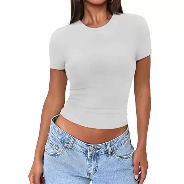 imageATHMILE Womens Basic TShirts Going Out Crop Tops Tight Slim Fit Cute Teen Girls Short SleeveLong Sleeve Y2k Clothes1white