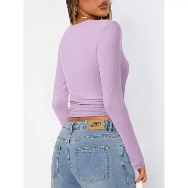 imageATHMILE Womens Basic TShirts Going Out Crop Tops Tight Slim Fit Cute Teen Girls Short SleeveLong Sleeve Y2k Clothes2purple